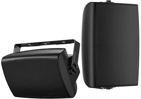 Herdio 6,5 Zoll Bluetooth-Outdoor Lautsprecher wasserdicht mit leistungsstarken Bass Wandmontage Lautsprechern Allwetter-Haltbarkeit für Innen im Freien im Freien Home Deck Veranda (Paar, Schwarz