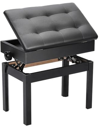 PetHot Klavierhocker Verstellbare Höhe Pianobank Schwarz Klavierhocker PU Leder Gepolsterter Stauraum