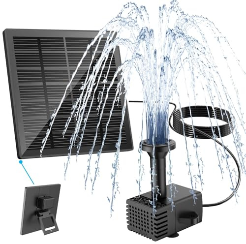Yzert Solar Springbrunnen 1.8W, 2026 Glas Solar Teichpumpe mit 8 Effekte, 3M Kabel, Solar Wasserpumpe Schwimmender Fontäne Pumpe für Außen Vogelbad, Fischbecken, Garten (Schwarz)