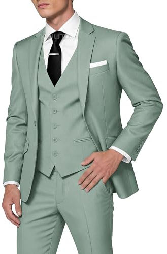 HUUTOE Herren 3-teiliger Anzug Slim Fit Business Hochzeit Trauzeugen Abschlussball Anzüge Ein-Knopf-Blazer Jacke Weste Hose Smoking Set