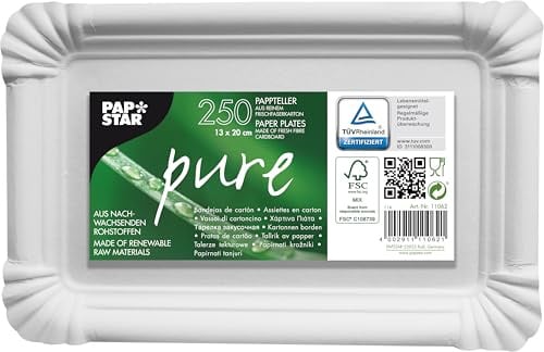 PAPSTAR 11062 250 Teller, Pappe Pure eckig 13 x 20 cm, weiß, Weiss/Opulenter Garten