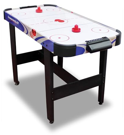 Carromco Airhockey Tisch Crosscheck-XT – Hochglanz Air Hockey Spielfeld, Belüftetes Spielfeld, Inkl. 2 Pusher & 2 Pucks, Maße 79x122x61 cm, Blau, Airhockey Tisch für Kinder & Erwachsene