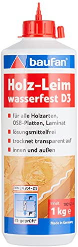 Baufan Holzleim D3, wasserfest & für alle handelsüblichen Holzarten, 1 kg, transparent