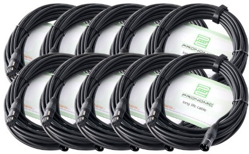 Pronomic Stage XFXM-10 Mikrofonkabel XLR 10 m Schwarz 10er Set, Länge: 10m | Professionelles, symmetrisches XLR-Kabel, Stecker: XLR female 3-pol ? XLR male 3-pol, Aderquerschnitt: 0, 226 mm²