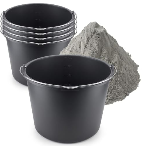 DEWEPRO Baueimer 12 Liter 5er Set – Mörteleimer mit Skalierung & Henkel | 5 robuste Baueimer aus recyceltem Kunststoff mit Metallbügel für Bau-, Garten- und Renovierungsarbeiten