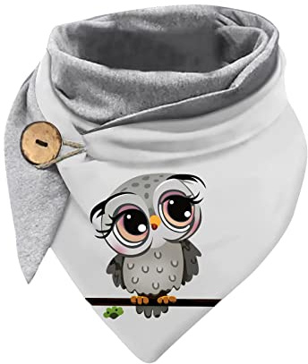 Hiseng Dreieckstuch Damen Winter Eulen Muster Dreiecksschal, Grau Warmer Damen Schals Knopf Ideal für Eulen Geschenke (150 x 70 cm)