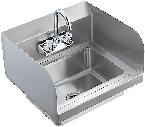 VEVOR Kommerzielles Handwaschbecken mit Wasserhahn, kleines Modell für Restaurant, Küche, Bar, Garage und Haus, 432 x 381 x 330 mm