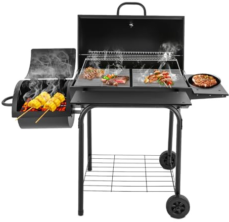 BBQ Grillwagen, Smoker Grill Holzkohlegrill mit Deckel Grillkamin Holzkohle Grill Standgrill Barbecue Grill mit Smoker
