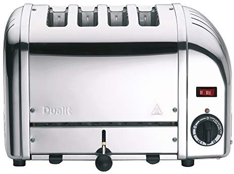 Dualit VARIO Toaster 4 Scheiben, ProHeat®-Heizelemente, Made in UK | polierter Edelstahl, Retro-Design, manueller Hebel, mechanischer Timer, energieeffizient, reparierbar, 36×21×22 cm