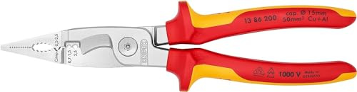 KNIPEX Elektro-Installationszange, VDE, Kabelschneiden, Abisolieren, Crimpen von Aderendhülsen, Greifen, Biegen, Multitool, 13 86 200