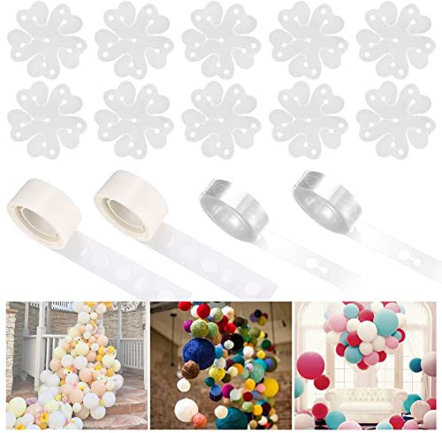 GOTRUST Luftballon Girlande Streifen Kit, 200pcs Balloon Kleber Punkt, 16.4ft Ballon Band Streifen mit 10 Ballon Blume Clips für Geburtstag Party Deko, Hochzeitsfeier