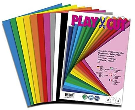PLAY-CUT Tonpapier A3 (130g/m2) | 50 Bogen Din A3 Papier zum Basteln Drucken | Dickes Bedruckbares Bastelpapier Set und Druckerpapier A3 | Premium Tonzeichenpapier & Craft Paper