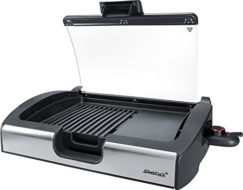 Steba BBQ Tischgrill mit Glasdeckel, große Grillfläche 29,0 x 40,0 cm, Hot Zone, Temperaturkontrollleuchte, Alu-Druckguß-Grillplatte mit Grillmuster, 2200 Watt, VG 200