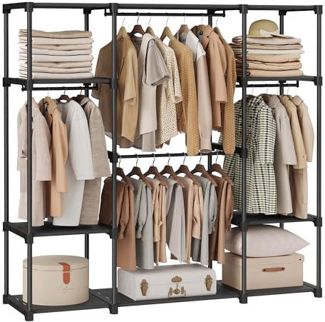 SONGMICS Kleiderschrank offen, Kleiderständer, Kleiderstange, Garderobe, 43 x 151 x 166 cm, 4 Hängefächer, viel Platz, für Schlafzimmer, Wohnzimmer, schwarz RYG036B02