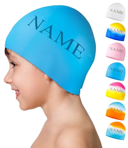 2 Stück (Optional) Badekappe Kinder mit Namen wasserdichte Silikon Schwimmkappe