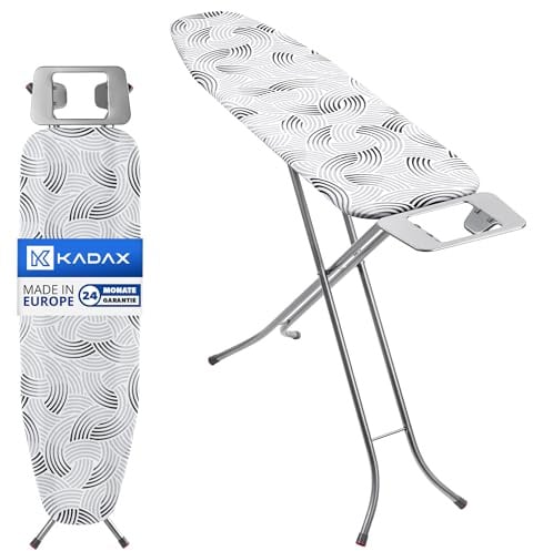 KADAX Bügelbrett groß 114x34cm - Stabiler Bügeltisch für Dampfbügelstation, klappbar, höhenverstellbar, mit Metallgitter & Bügeleisenablage, Dampfbügelbrett mit Steckdose