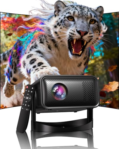 Smart Beamer 4K Heimkino 1080P FHD, UCOCARE Tragbarer Mini Projektor 2.4G/5GHz WiFi und Bluetooth, Electric Fokus, Auto Vertikale, 50% Zoom, 180° Drehung Beamer für Handy/PC/USB/TV-Stick/Spiel