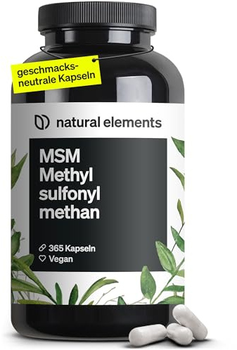 natural elements MSM Kapseln - 365 vegane Kapseln - Laborgeprüfte 1600mg Methylsulfonylmethan (MSM) Pulver pro Tagesdosis - Ohne Magnesiumstearat, hochdosiert und in Deutschland produziert