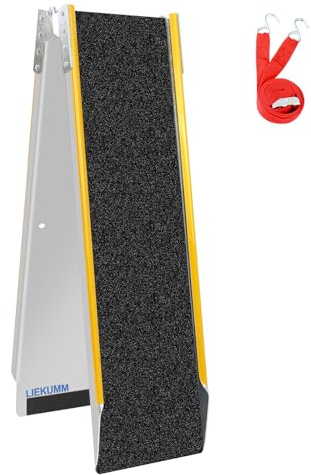 LIEKUMM auffahrrampe motorrad Klappbar 180cm, Alu fahrradrampe für treppe | 300 kg Tragkraft Rutschfest Auffahrrampe für E-Bike, Auffahrrampe für Anhänger, ATV, Motorrad, Fahrrad, PKW, Auto Laderampe