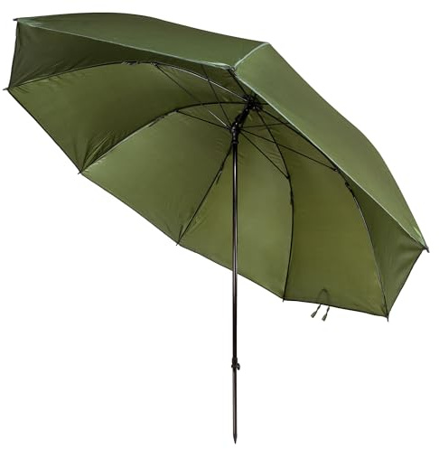 BAT-Tackle Nubrolly Angelschirm – Wasserdichtes PVC – 45° Neigungswinkel – Robuster Schirm für Angler – Inkl. Aluminiumstange – Sturmfest & UV-Schutz – Olivgrün (3,00m Bogenmaß)