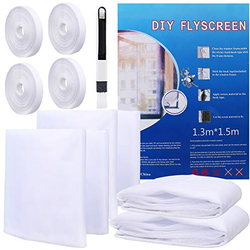 YANGTE Fliegengitter Fenster Insect Stop 4 Stück 130x150 cm, Insektenschutz mit Klettband selbstklebend, Moskitonetze für Fenster schützen die Familie vor Insekten (Weiß)