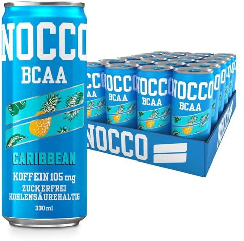 NOCCO BCAA Energy Drink – zuckerfrei, vegan Energy Getränk mit Koffein, Vitaminen und Aminosäuren – Caribbean Ananas, 24 x 330ml inkl. Pfand (Caribbean)