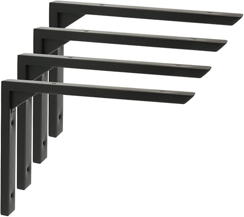 Mooche 20cm L- Regalhalterung , 4 Stück Regalwinkel, 304 Edelstahl Metallwinkel, Wandhalterung regalbodenträger mit Geboht für Wandmontage, Stabil und Langlebig, Schwarz
