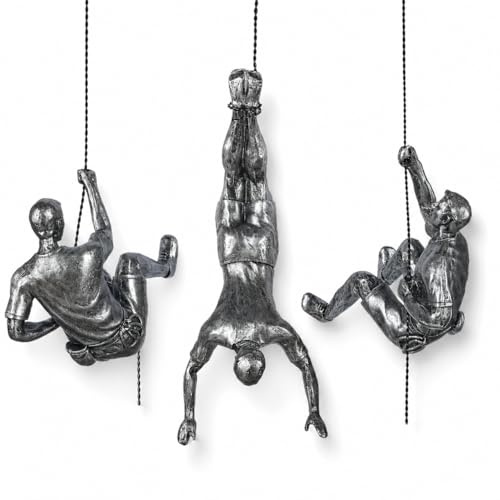 XYQXYQ 3er Set Große Kletterer Wandskulptur – Nordisch-Moderne Wanddeko Figur, Einzigartige Großformatige Kletternde Männer Skulptur für Heim & Büro, Geschenk