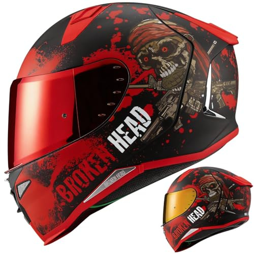 Broken Head Jack S. V2 Pro Rot - Integral-Helm Set Mit Zwei Visieren (Rot Verspiegelt + Klar) Sport Motorradhelm (M 57-58 cm)