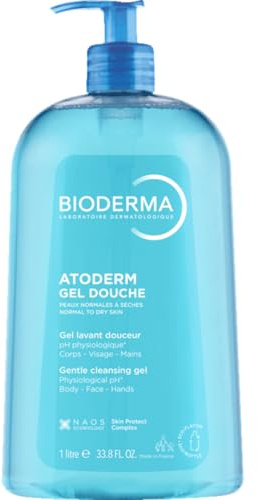 BIODERMA Atoderm Duschgel ohne Seife - milde Reinigung für normale bis trockene Haut - von Dermatologen empfohlen - Pumpflasche 1 l