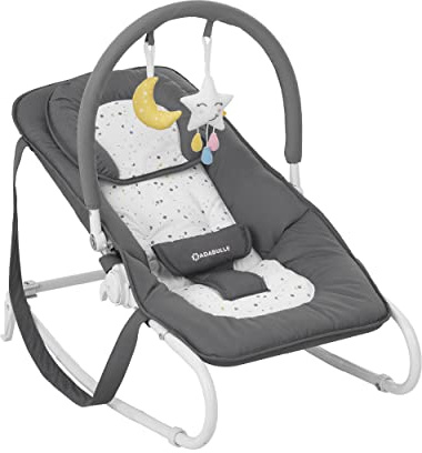 Badabulle Easy Moonlight Babywippe, mit integrierter Kopfstütze, 5-fach verstellbarer Rückenlehne, abnehmbarem Spielbogen und Sitzbezug, 1 Stück (1er Pack)