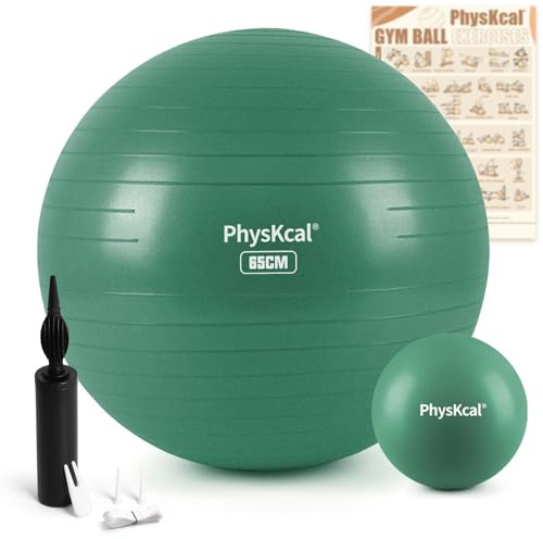 PhysKcal 55/65/75/85cm Gymnastikball Set, ergonomischer Sitzball für Büro | Inkl. 23 cm Pilates Ball Set. Perfekt für Beckenbodentraining, in der Schwangerschaft, bei Rückenschmerzen & Yoga