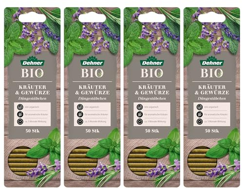 Dehner Bio Düngestäbchen für Kräuter / Gewürze, Spezialdünger, hochwertiger Dünger, organischer NPK-Dünger, 4 x 30 Stück (120 Stück)