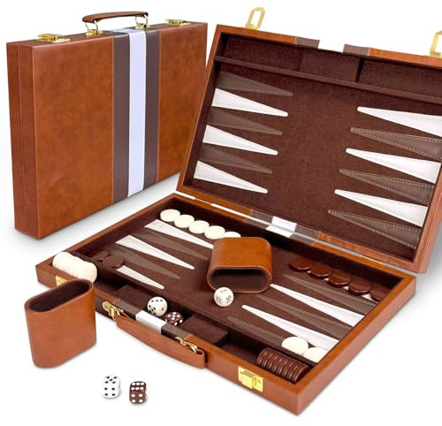 Lohofrnny Backgammon Set, 18" Klassisches Backgammon Koffer, 2 Spieler Brettspiel Tragbares Reise Strategie Spiel Set für Erwachsene Kinder