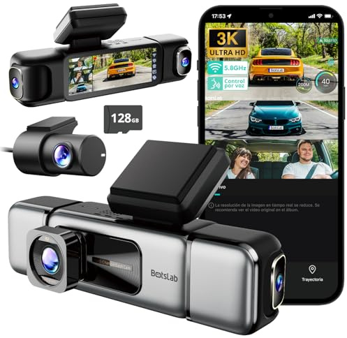 BOTSLAB 4 Kanal Dashcam Auto Vorne Hinten, 4 Channel 3K+3 * 1080P, Autokamera mit 128GB SD Karte, GPS 5GHz WiFi,3.18 IPS-Bildschirm,Super Nachtsicht,WDR, G-Sensor,Loop-Aufnahme,Parküberwachung