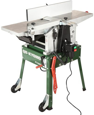 PT260A Jointer and Thickness Planer,2200W Power, 2HS Planer Blades,Passage Height/Width 160/260mm,Chip Removal 3mm,Blade Speed 6500RPM, Includes Cast Iron/Cast Aluminum Table, Base Frame and Stop