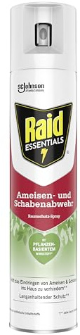 Raid Essentials Ameisen und Schabenabwehr Raumschutz-Spray, wirksamer Schutz im Innenbereich, schnelle Wirkung, für Türöffnungen und Fußleisten, 300 ml Sprayflasche