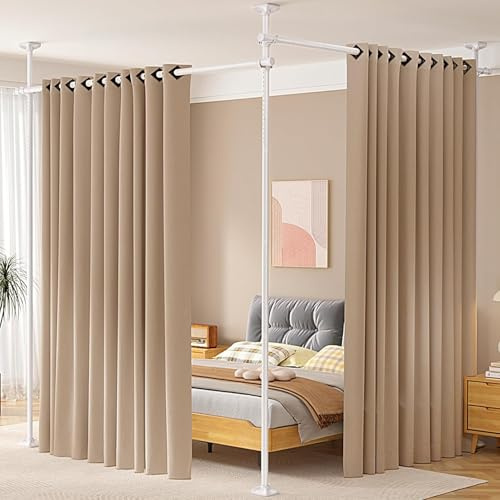 WELDUN Raumteiler Paraventgestell Gardinenstangen, Freistehend Trennwand Paravent ohne Vorhang, Sichtschutz für Wohnzimmer, Schlafzimmer oder Büro 227–312 cm (H), 71–290 cm (B), Weiß