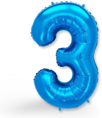 FUNXGO Folien-Ballon 3, Helium-Ballon, Luftballon-Zahl, nachfüllbare Riesen-Ballonzahl, Party-Deko zum 3. Kinder-Geburtstag, Jubiläum, blau