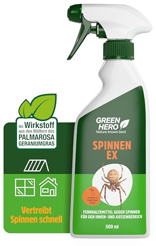 Green Hero Spinnen-Ex Spray zur Spinnenbekämpfung 500ml, Fernhaltemittel gegen Spinnen, Vertreibungsmittel, Innen und Außen, langfristige Spinnenabwehr,