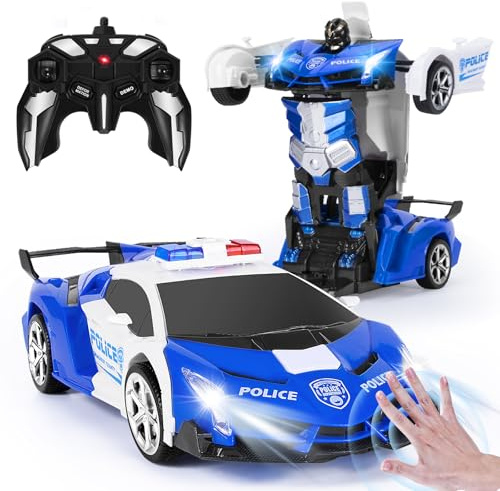 Yellcetoy Transform Spielzeug Ferngesteuertes Polizei Auto, Roboter Auto | Handgesten Sening mit Musik & Licht, Remote Control Car mit 2,4Ghz Fernbedienung Akkus, Kinder Junge Geschenke ab 3-10 Jahre