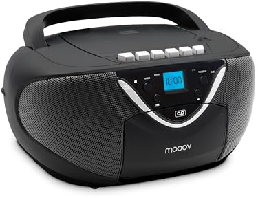 Metronic 477131 Tragbarer CD Player Kassettenspieler, Boombox mit FM Radio, AUX-IN, Kassettenrekorder, Netzstrom oder Batterien - Tragegriff - Schwarz