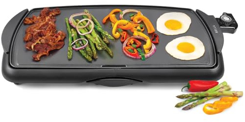 bella Elektro-Keramik-Titan-Grillplatte, Antihaftbeschichtung, große eintauchbare Kochfläche und herausnehmbare Fettauffangschale, einstellbare Temperatur, PTFE- und PFOA-frei, 27cm x 51cm, Schwarz