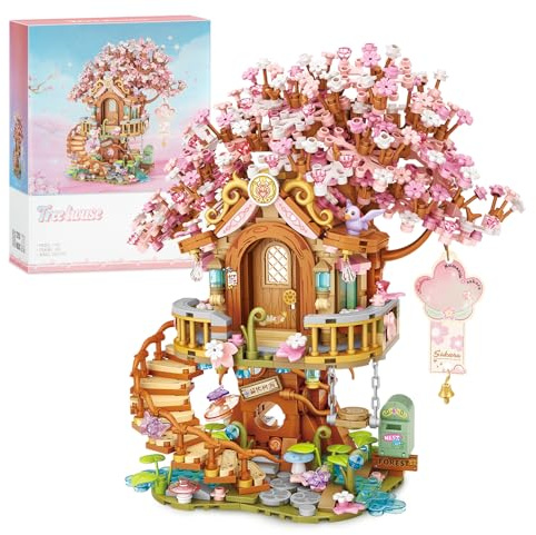 Finger Rock Kirschblüten Baumhaus Mini Klemmbausteine, 1149 Teile Garten Haus, Blumen Bonsai Deko Modell, Creative Geschenk für Erwachsene Frauen Sammler Junge Menschen