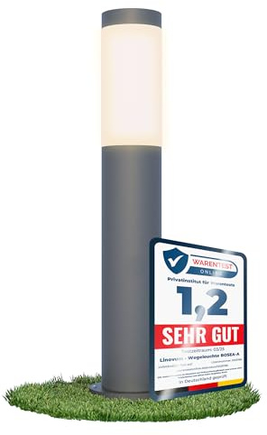 linovum BOSEA-A Sockelleuchte anthrazit mit 1x E27 Fassung - Pollerleuchte 50cm hoch - Outdoor Wegeleuchte aus Edelstahl IP44