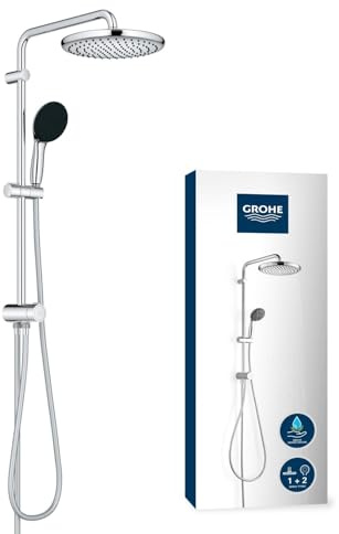 GROHE Vitalio 250, Duschset ohne Armatur, wassersparend, 8l pro Min (Regendusche für vorhandene Duscharmaturen, Duschkopf 2 Strahlarten, Duschstange 74cm, Duschsystem), rund, chrom, 26680001