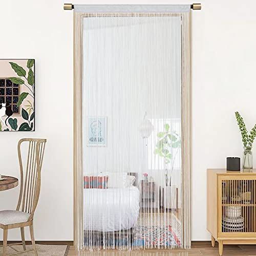 HSYLYM String Türvorhang Fensterdekoration Raumteiler Dekoration Einzelvorhang für Fenster 90x200cm Weiß