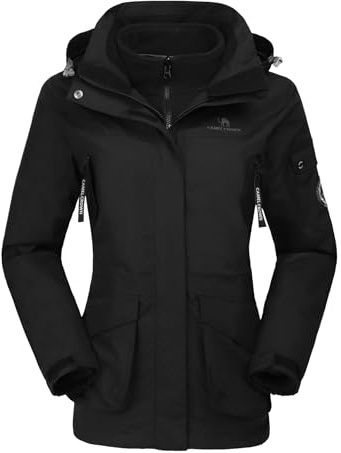 CAMEL CROWN Skijacke wasserdicht 3 in 1 für Damen, Winter-Fleecejacke mit Innenfutter für Regen, Schnee, Outdoor-Wandern, M