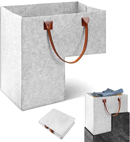 Treppenkorb Stufenkorb, Faltbar Treppen Organizer Korb, Treppentasche | Treppenkorb mit Griffen, Große Treppenkörbe L-Form, Filzstoff Treppenkörbe, für Wäsche Spielzeug Haushaltsgegenstände (Grau)