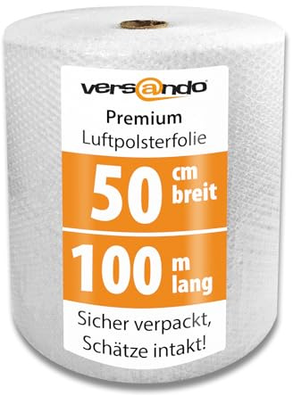 versando Premium Luftpolsterfolie 100m x 0,5m Versand, Verpackung, Umzug Noppenfolie Bubble Wrap LPF Rolle